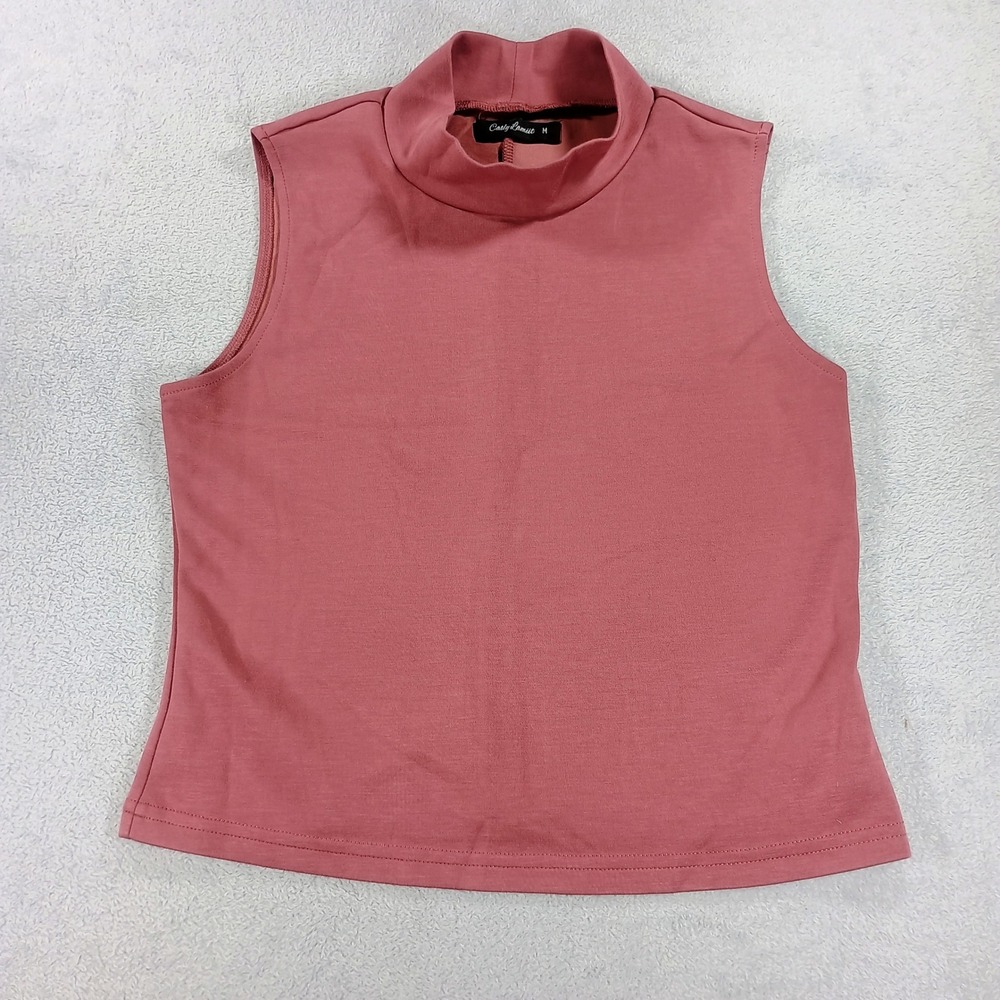 Casty Lamuit Women Sleeveless Mock Neck Top Rose Pink Size M Minimalist Layering